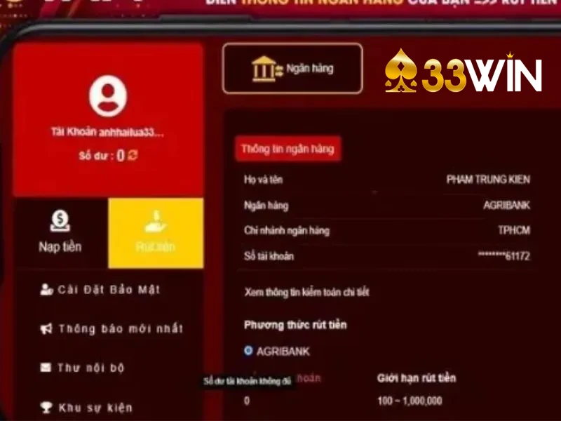 Hướng dẫn rút tiền 33win cho newbie nhanh chóng